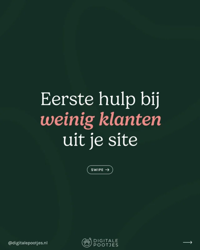 Een mooie website hebben is leuk als online visitekaartje...

Maar als ‘ie geen klanten oplevert heb je er nog niks aan 😅

Je doet braaf alles wat je hebt geleerd:
📚 Kennis en waarde delen op socials
👩🏻‍💻 Een mooie website gemaakt
🔗  Baasjes naar je website sturen

Maar... je inbox blijft leeg.

Swipe om te ontdekken waarom jouw site nu nog niet genoeg klanten oplevert!

Vind je het lastig zelf te ontdekken waar het lek zit en hoe je dat fixt? Dan heb ik wat voor je!

Heel binnenkort start de pilot van 'Meer klanten uit je website', een laagdrempelig 1-op-1 traject waarin we samen uitpluizen:

❌️ Waarom baasjes geen klant worden
Bijv omdat je teksten beter kunnen, je aanbod scherper, je lay-out beter, etc.

✅️ Hoe we dat kunnen oplossen
Ik kan dan bijv je teksten herschrijven, een redesign van een pagina maken, adviseren over je aanbod, etc.

Zonder meteen een nieuwe website nodig te hebben!

Als je jezelf vrijblijvend op de wachtlijst zet, krijg je binnenkort een mooie pilot-aanbieding!

Ook als je website niet via mij is gemaakt: alle welzijnsgerichte dierenprofs die meer klanten uit hun website willen zijn welkom 🥰

Comment Upgrade, dan zet ik je vrijblijvend op de wachtlijst!

Laten we het baasjes makkelijker maken klant bij je te worden, zodat je meer dieren kan helpen ❤️